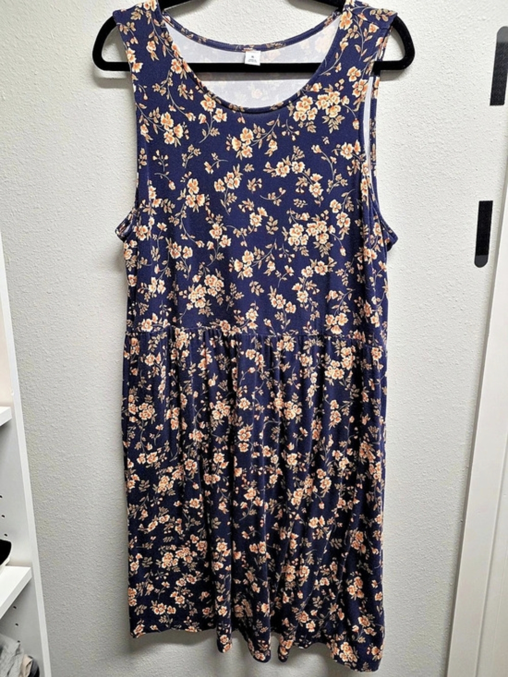 Old Navy Sleeveless Jersey Swing Dress Floral Midi Blue & Orange XL